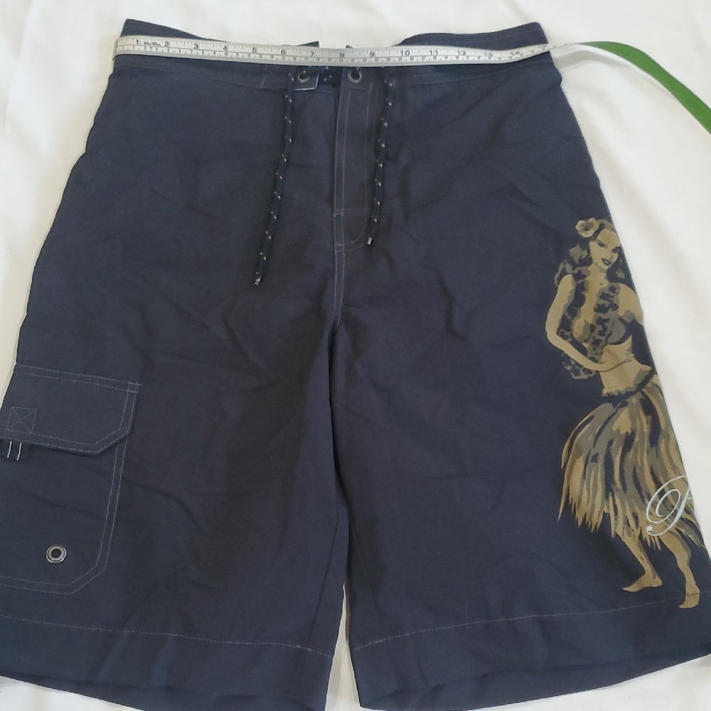 Men's Black Swim Shorts with Hula Design